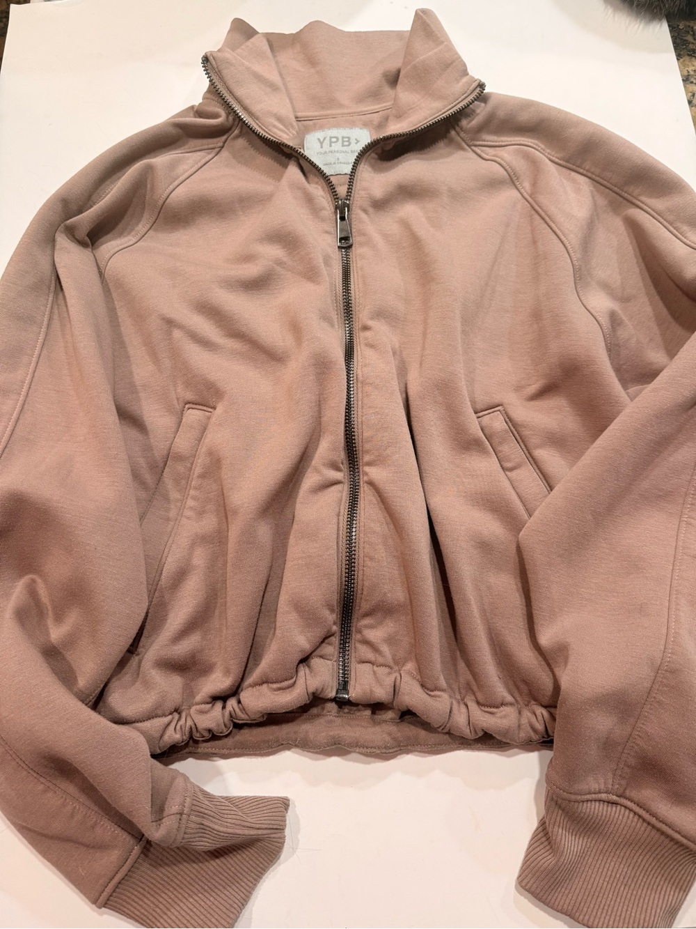 YPB Dark Taupe Zip-Front Cropped Sweatshirt